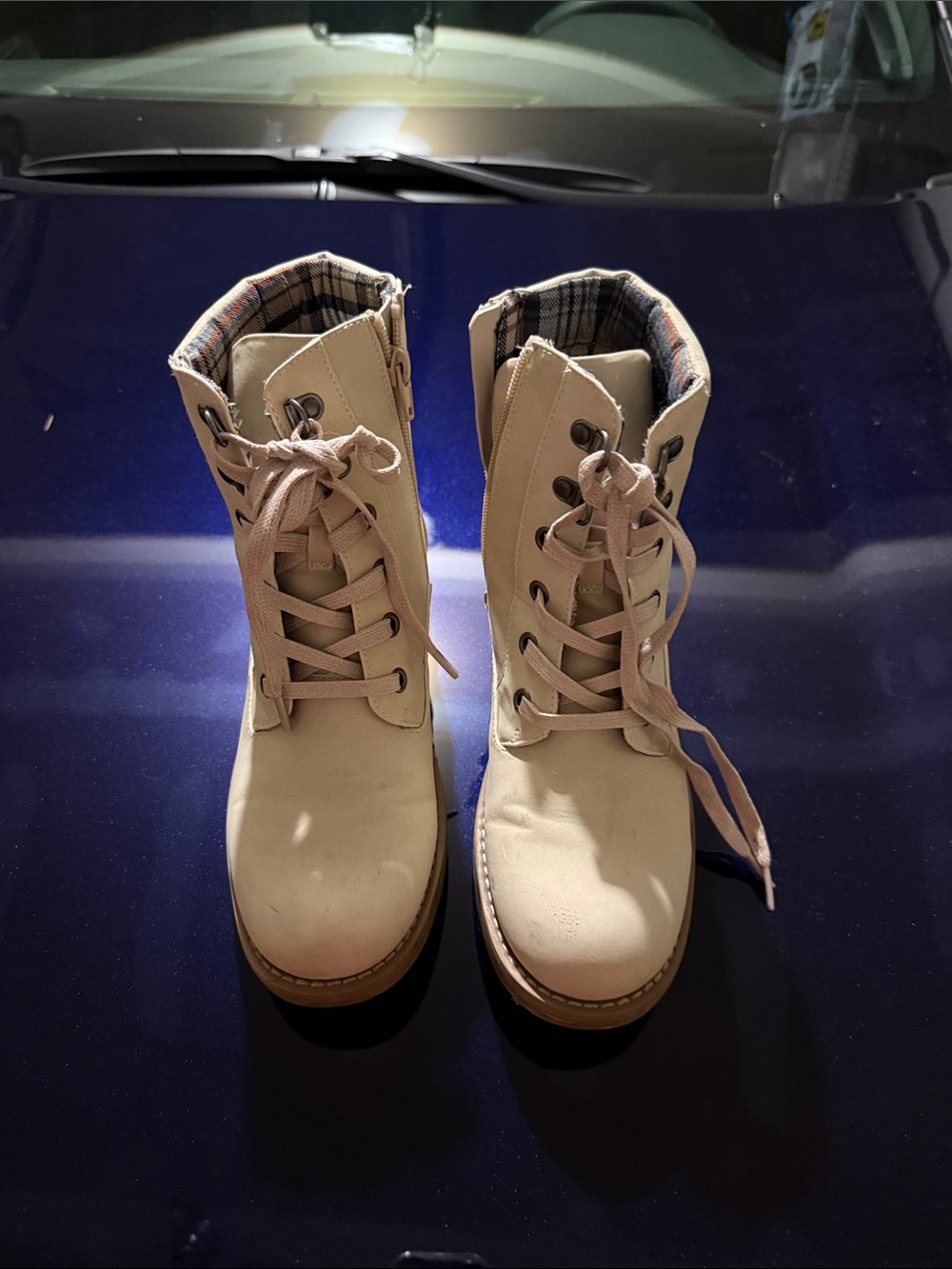 Lace-Up Women’s Ankle Boots in Light Beige